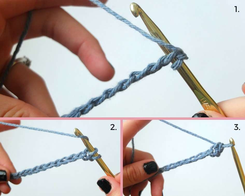Sigoni is showing step by step photos on how to single crochet for beginners starting with the foundation chain