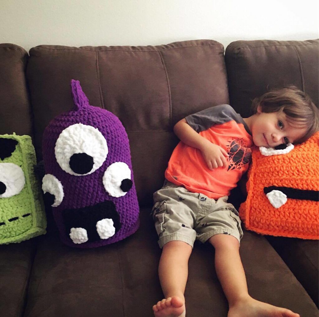 marty the crochet monster pillow