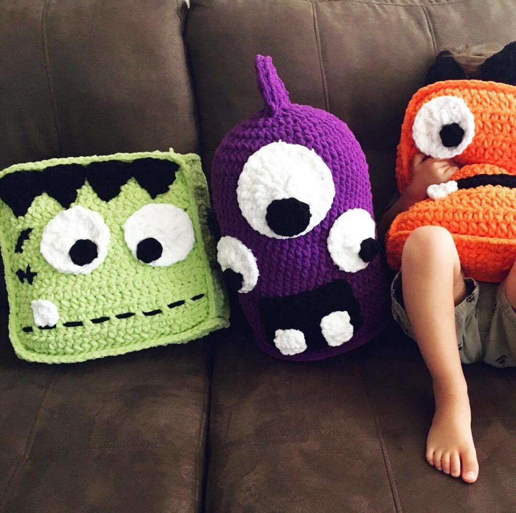 marty the crochet monster pillow