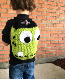 crochet frankenstein drawstring backpack