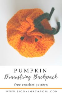 crochet pumpkin drawstring backpack