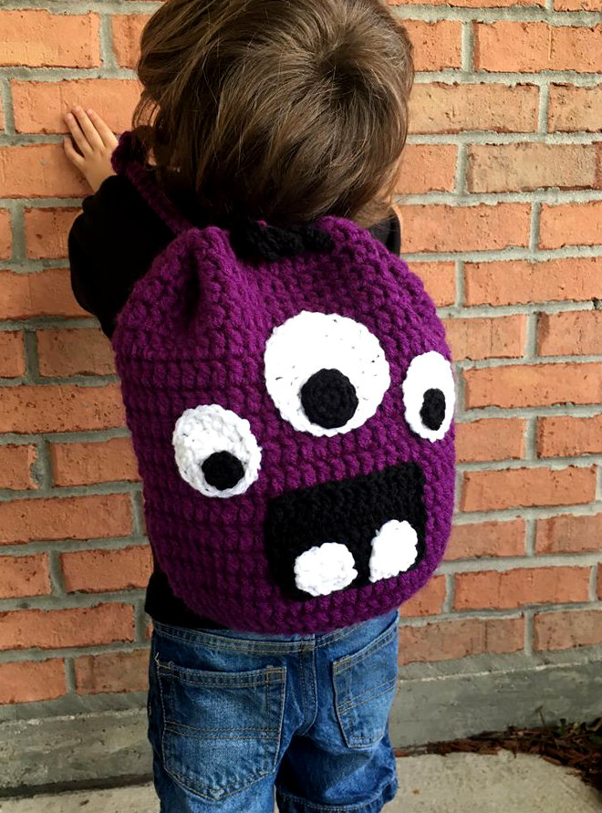 crochet monster drawstring backpack