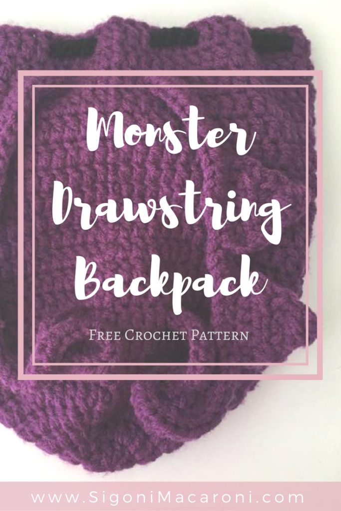 crochet monster drawstring backpack