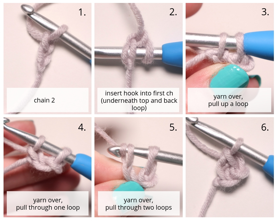 A step by step picture tutorial for the foundation single crochet stitch | Chainless Foundation Crochet Stitches: Benefits, Tutorials - FSC, FHDC, FDC