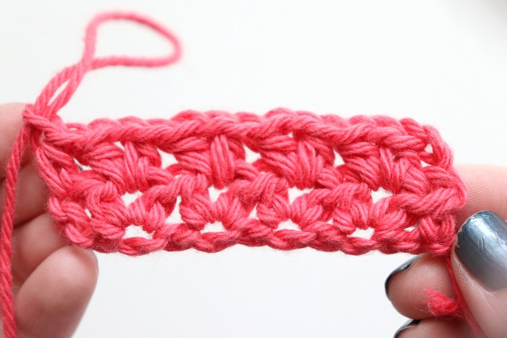 After Row 2 of the Pink Half Double Crochet Washcloth Pattern - tutorial photo