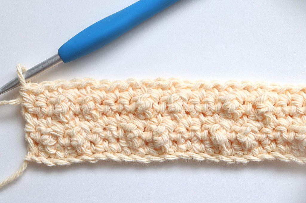 After Rows 4 & 5 are completed of the Treble Pop Washcloth Crochet Pattern - tutorial photo
