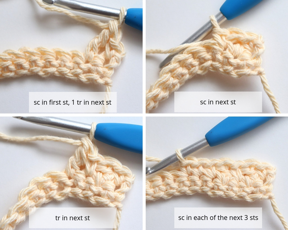 Rows 1 & 2 of the Treble Pop Washcloth Crochet Pattern - tutorial photo