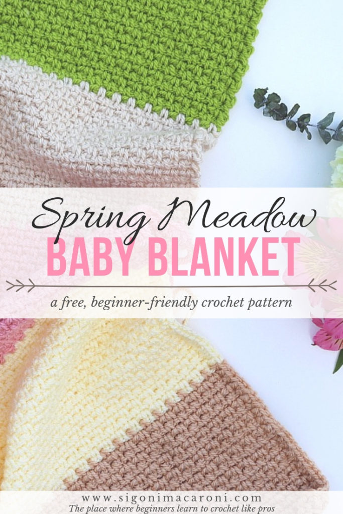 The Spring Meadow Baby Blanket Crochet Pattern is a free, beginner-friendly pattern with so many possibilities. Don't let the colors fool you. This is a unisex crochet pattern for boys and girls alike, thanks to the wonderful colors by Paintbox Yarns! This crochet pattern features the moss stitch and is quick and easy, making it perfect for beginners! -via Sigoni Macaroni