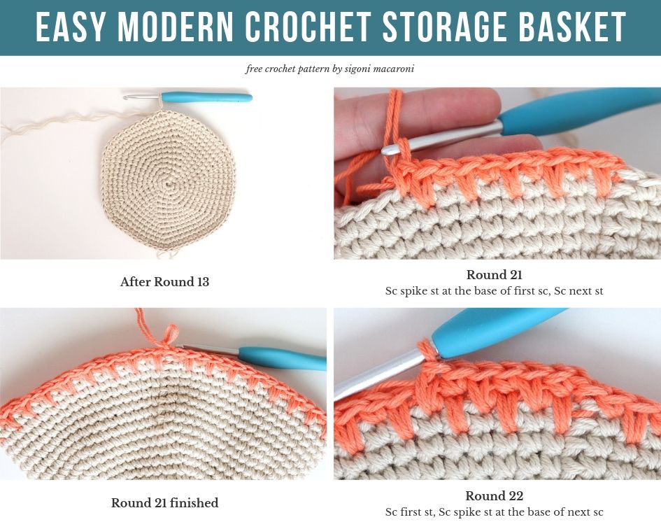 Step by step picture tutorial for the Easy, Modern Crochet Storage Basket free crochet pattern by Sigoni Macaroni