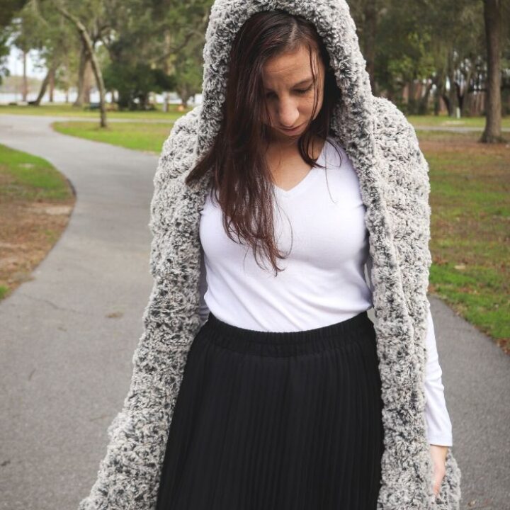 Image for Faux Fur Hooded Scarf with Pockets - Free Crochet Pattern