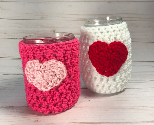Image for The Heart Mason Jar Cozy Free Crochet Pattern