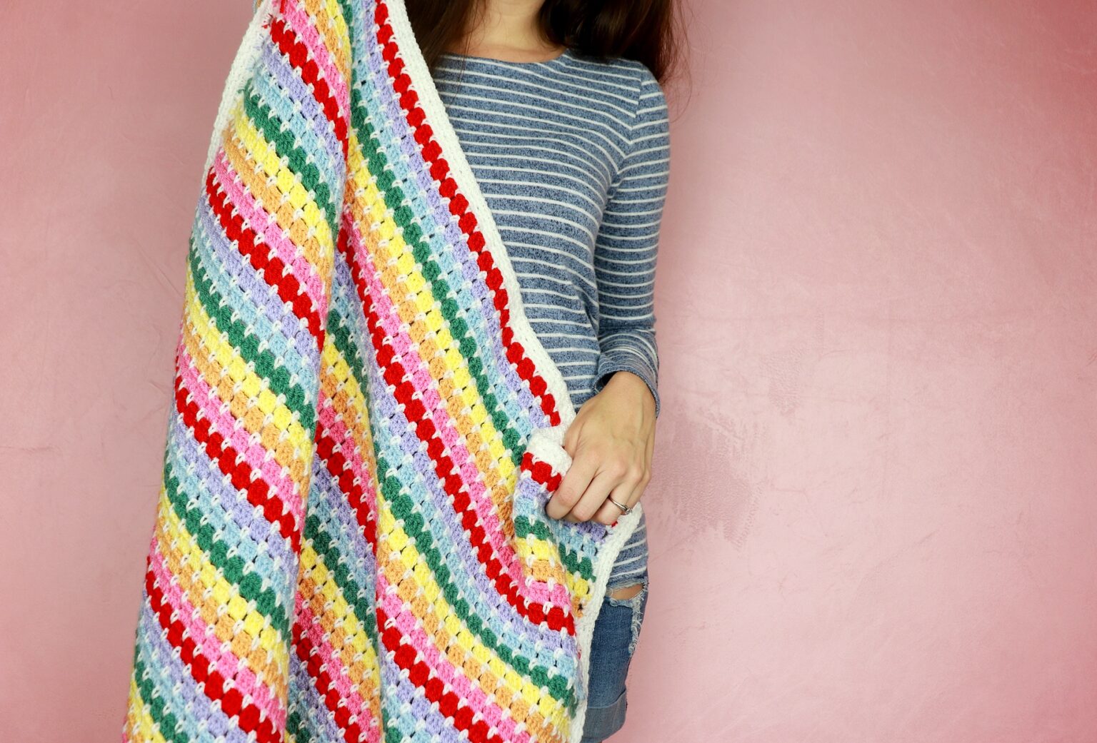 Striped Rainbow Baby Blanket FREE Crochet Pattern Using The Block