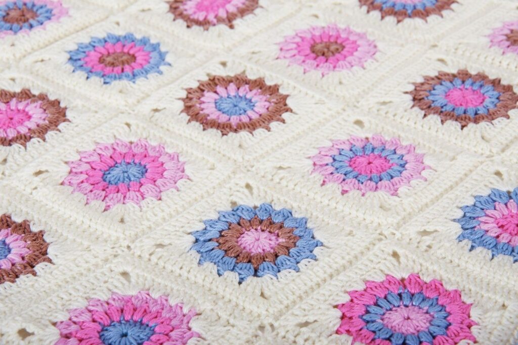 Colorful granny square blanket