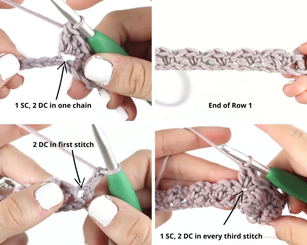 Step by step photos showing how to crochet the blanket stitch, one of the beginner friendly crochet blanket stitches