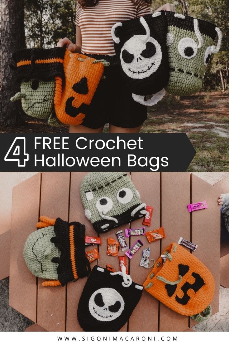 These crochet Halloween candy bags are quick to make, easy to assemble, and they're going to be a HIT with your kids this year! These trick or treat bags are beginner friendly and there will be a video tutorial coming out soon to show you how to make each character step by step. You can use them to hold candy or even toys! via @sigonimacaronii