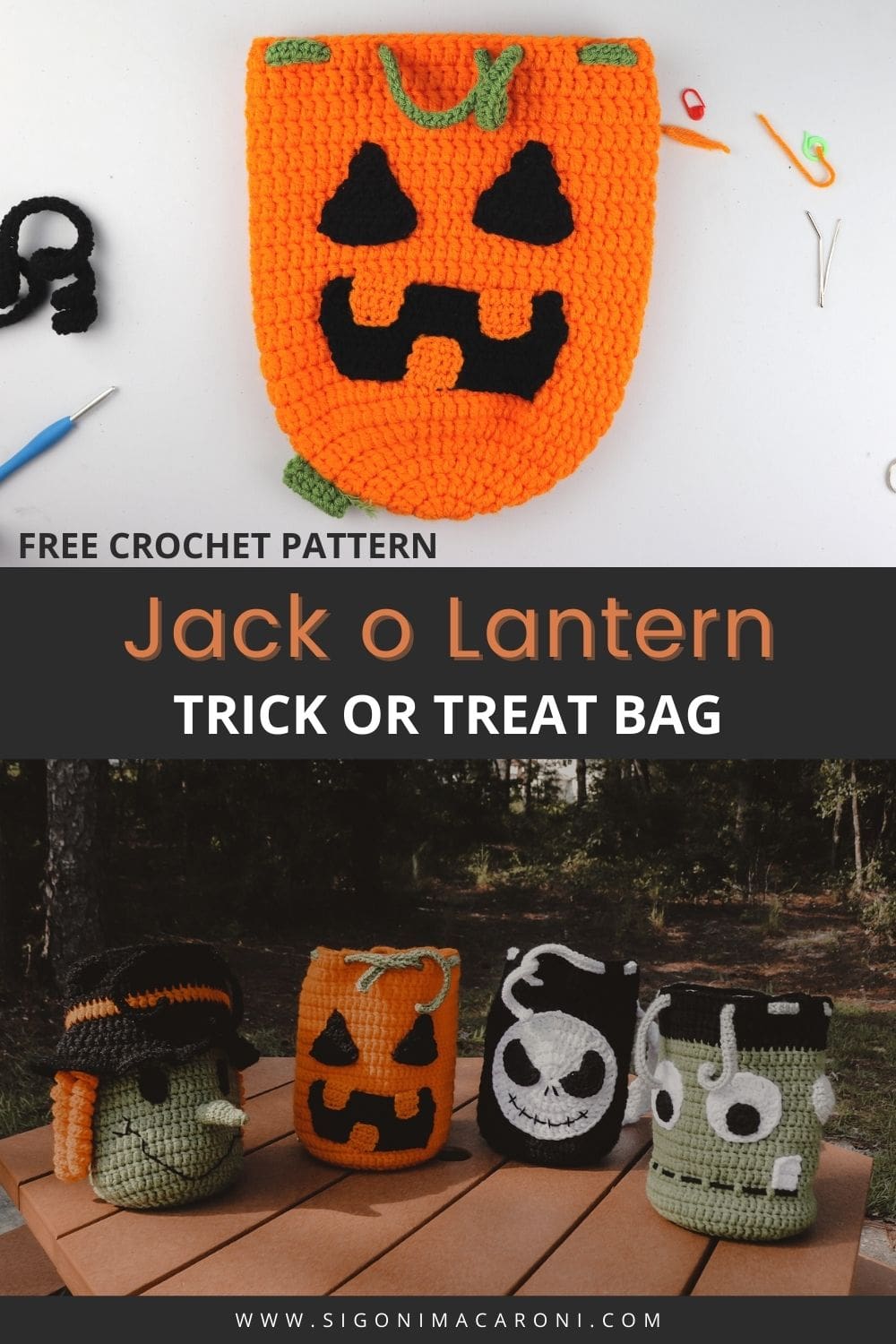 Crochet Pumpkin Drawstring Backpack | FREE Halloween Crochet Pattern via @sigonimacaronii