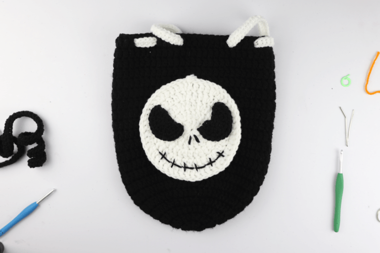 Crochet Jack Skellington Drawstring Backpack | FREE Halloween Crochet Pattern