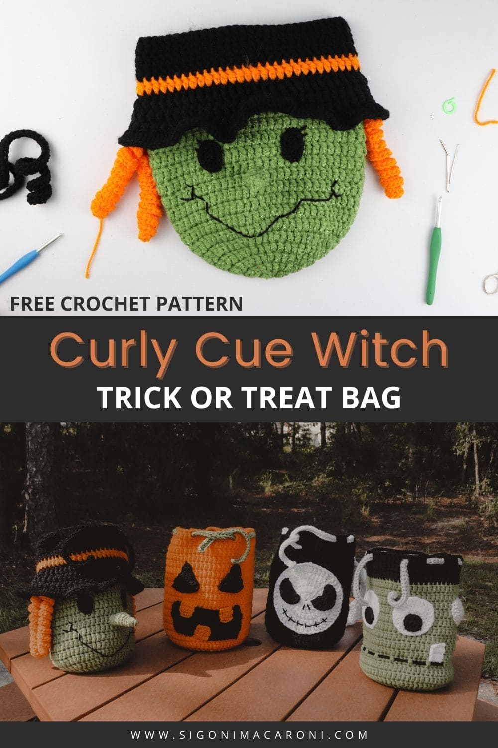 Halloween Witch Trick or Treat Bag Crochet Pattern via @sigonimacaronii