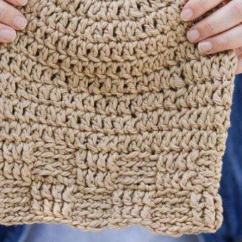 Image for Chunky Basketweave Brim Beanie Crochet Pattern