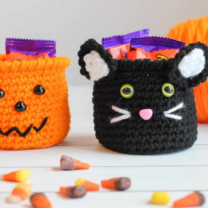 Image for Halloween Crochet Patterns for a Pumpkin & Black Cat Treat Cups