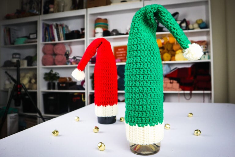 Crochet Santa Hat Wine Topper | Free Crochet Pattern