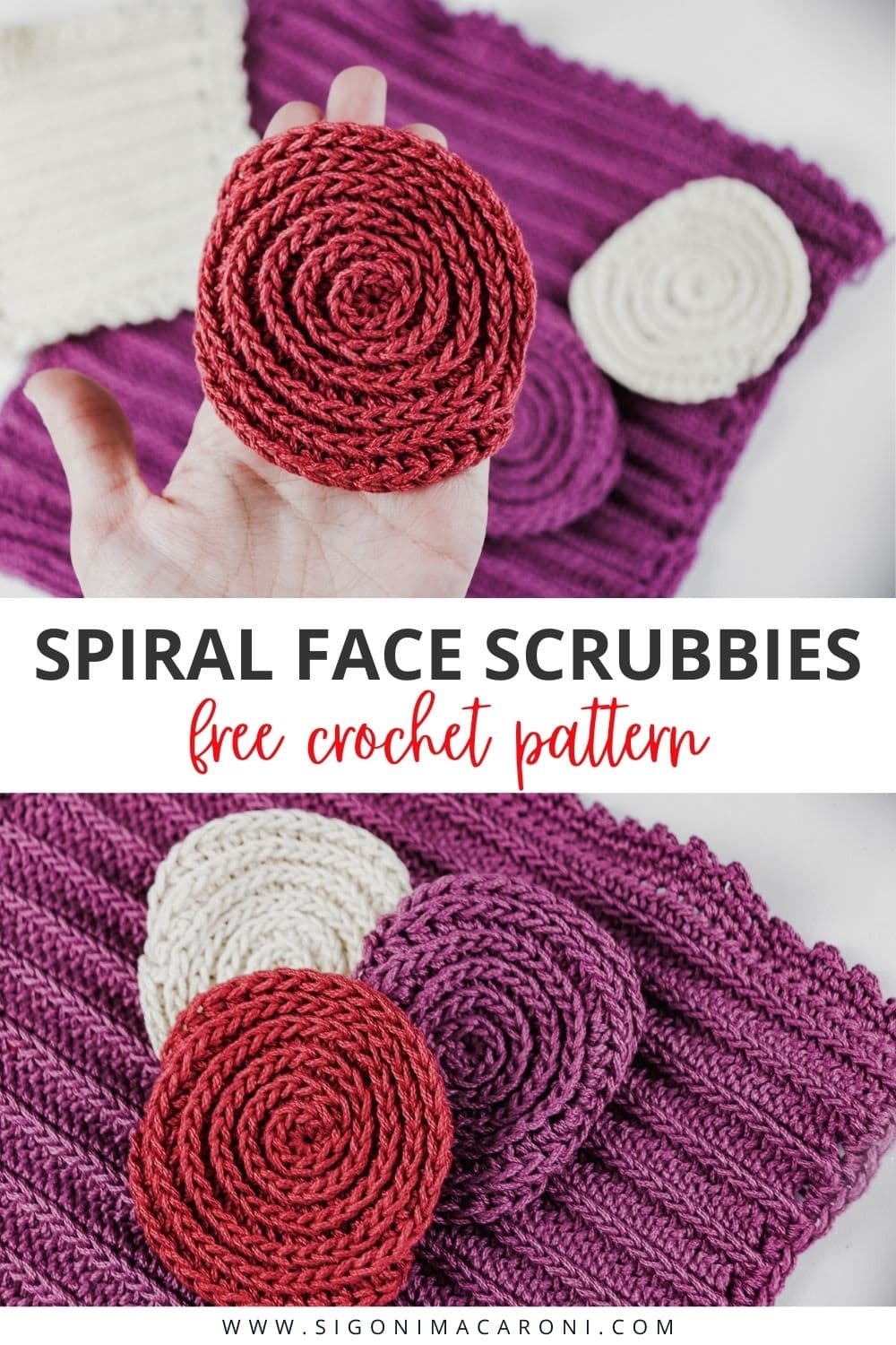 Reusable Cotton Crochet Face Scrubbie | Free Pattern via @sigonimacaronii