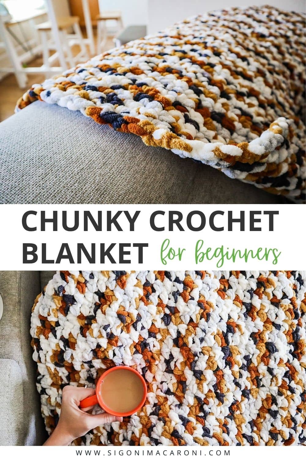 Chunky Crochet Blanket for Beginners | Free Crochet Pattern via @sigonimacaronii