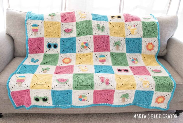 Image for Crochet Summer Themed Granny Square Blanket Pattern