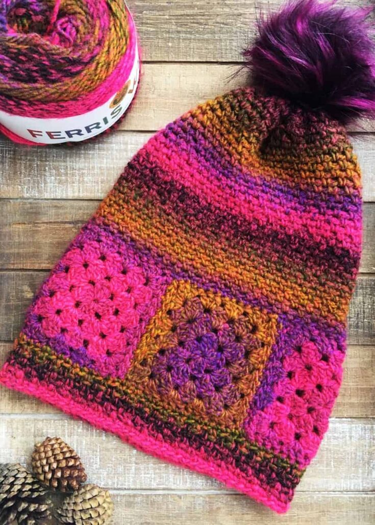Image for Boho Granny Square Slouchy Crochet Hat free crochet pattern