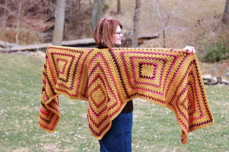 Image for Easy Granny Square Crochet Ruana Wrap free pattern Sedona Ruana