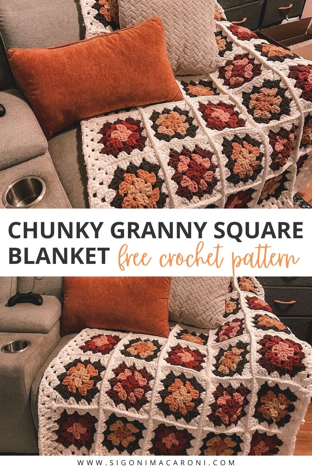 Chunky Granny Square Blanket Crochet Pattern via @sigonimacaronii